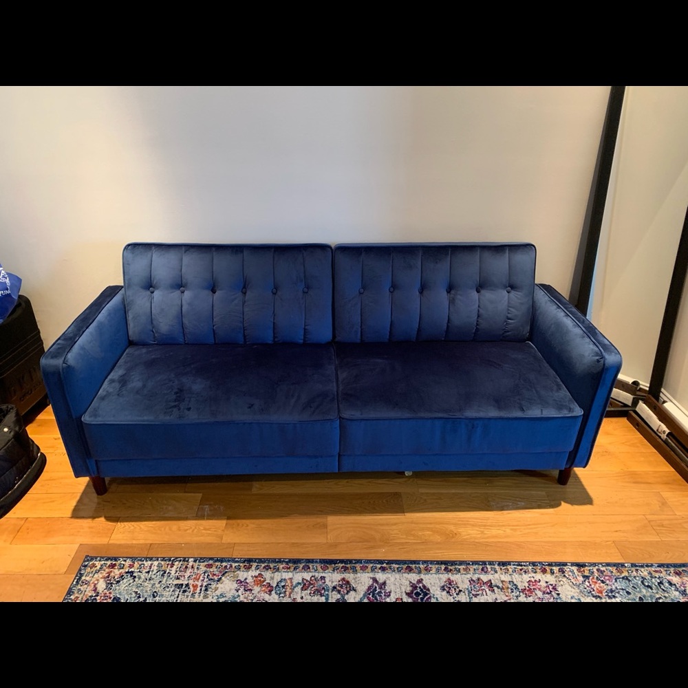 Wayfair Nia Pin Tufted Convertible Sofa in Blue